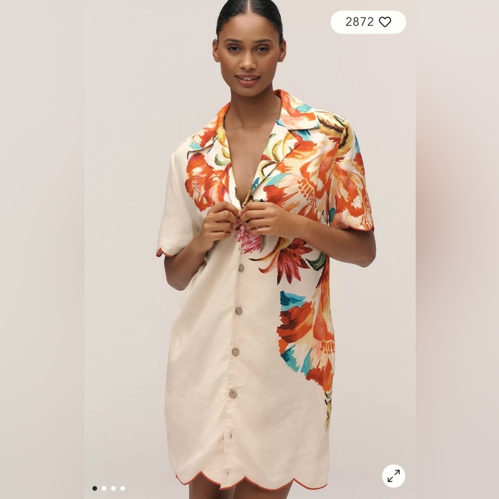 NWT $228 Farm Rio x Anthropologie Scalloped Shirt Dress XXS